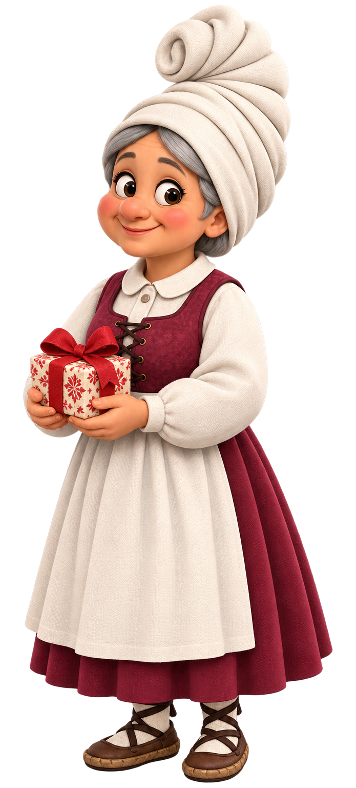 Mari Domingi en 3D con un regalo en las manos, en PNG