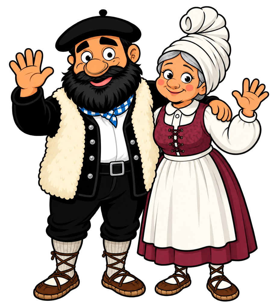 Imagen de Olentzero y Mari Domingi juntos en PNG, de frente y saludando