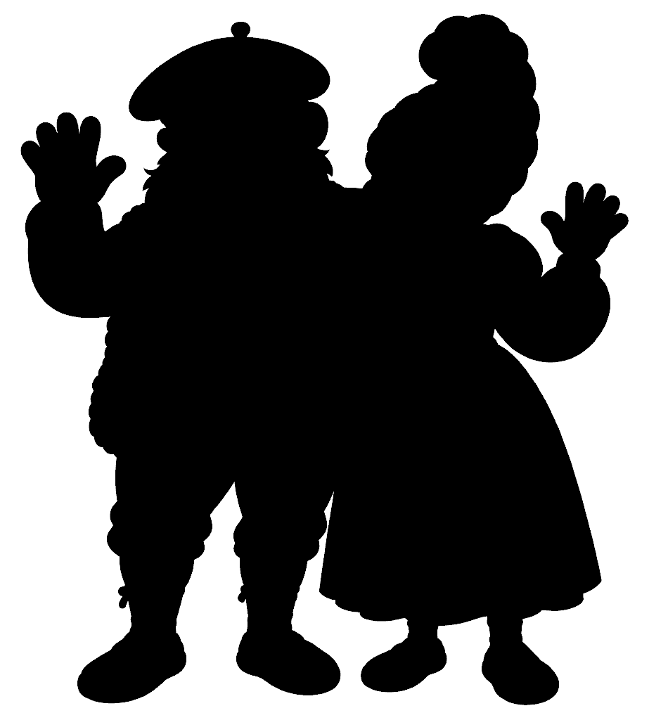 Silueta de Olentzero y Mari Domingi juntos saludando, en PNG