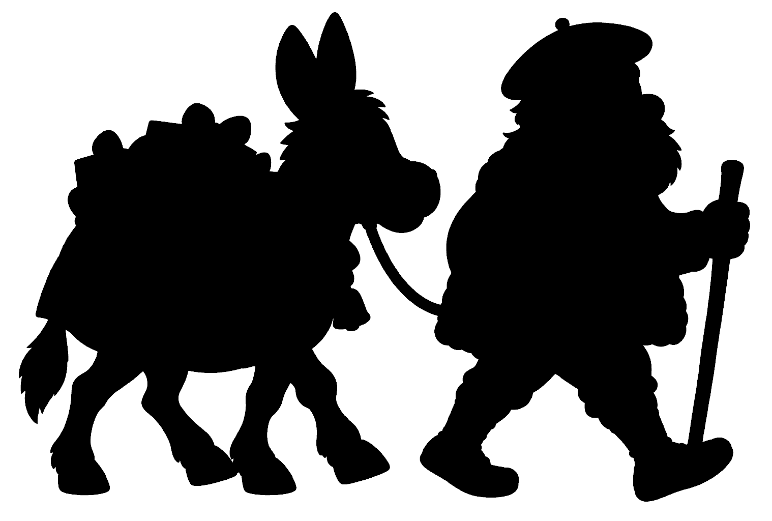 Silueta de Olentzero y su burro Napo en PNG, de perfil